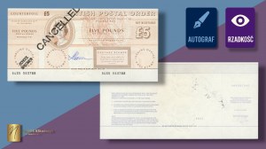 GREAT BRITAIN, postal order for £5 (pounds) with designer Czeslaw Slania's autograph on the obverse