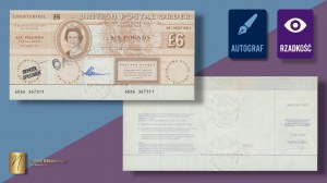 GREAT BRITAIN, postal order for £6 (pounds) with designer Czeslaw Slania's autograph on the obverse