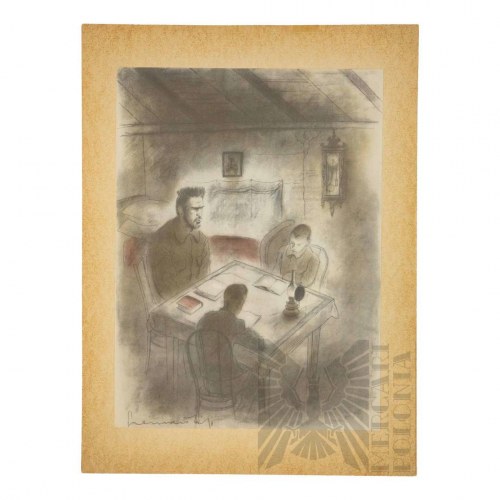 Zdzisław CZERMAŃSKI (1900 - 1970) - Litografia z 1936 roku z cyklu Piłsudski na Syberii