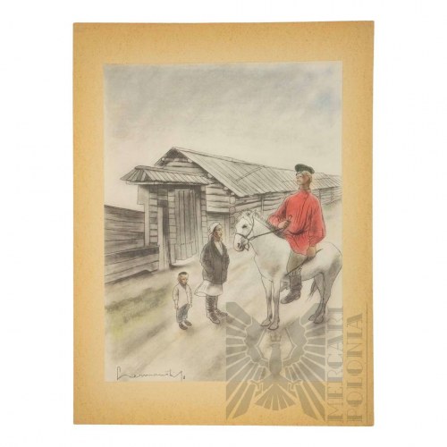 Zdzisław CZERMAŃSKI (1900 - 1970) - Litografia z 1936 roku, z cyklu Piłsudski na Syberii