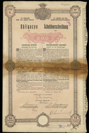 Poland, bond for 200 crowns, 1.02.1911, Lviv