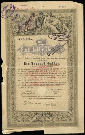 Rakousko, státní dluhopis na 1 000 guldenů, 1.07.1868, Vídeň