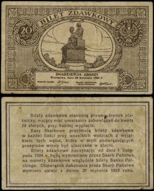 Polska, bilet zdawkowy - 20 groszy, 28.04.1924