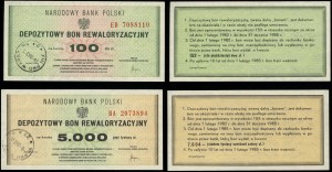 Polsko, sada: poukázky na 100 a 5 000 zlotých, 1982