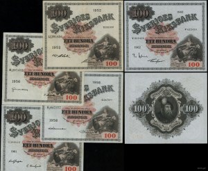 Sweden, set: 5 x 100 crowns, 1952-1962
