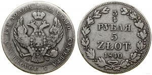 Polska, 3/4 rubla = 5 złotych, 1840 MW, Warszawa