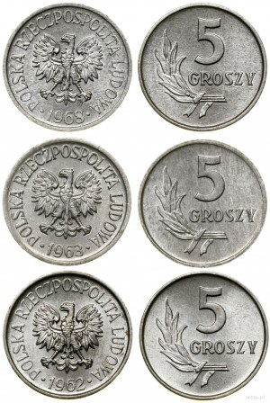 Polonia, 3 x 5 groszy, 1962, 1963, 1968, Varsavia