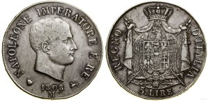 Italy, 5 lira, 1808 M, Milan