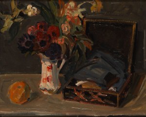 Maurice Blond (1899 Lodz - 1974 Clamart, France), Still life with a bouquet of flowers and a casket