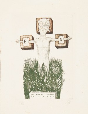 Stasys Eidrigevicius ( 1949 ), Ex libris Stasys Eidrigevicious - The sun shines for all, 1976.