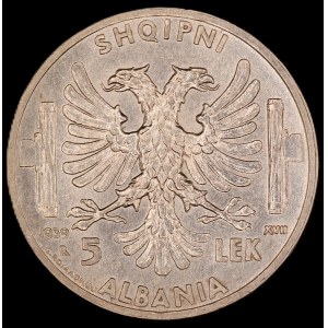 Albanie. 1939 5 Lek R Rome Occupation italienne