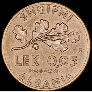 Albania. 1940 0,05 Lek R Rome Italian Occupation