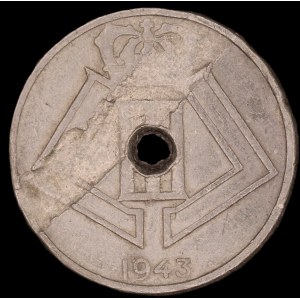 Belgium. 1943 25 Centimes Mint Error Struck Through Planchet