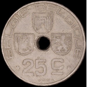 Belgium. 1943 25 Centimes Mint Error Struck Through Planchet