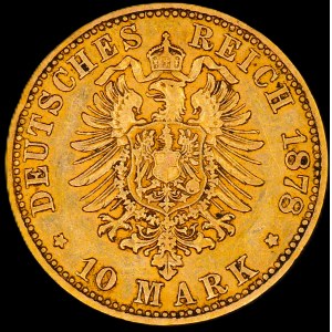 Germany. 1878 10 Mark Saxony Muldenhuetten Gold