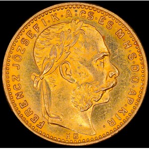 Hungary. 1889 20 Francs 8 Forint Franz Josef Gold