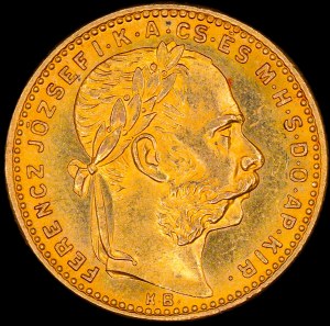 Hungary. 1889 20 Francs 8 Forint Franz Josef Gold