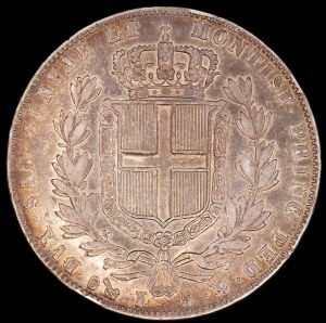 Italy. 1844 Kingdom of Piedmont Sardinia 5 Lire