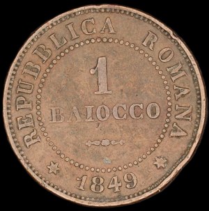 Italy. 1849 Roman Republic 1 Baiocco
