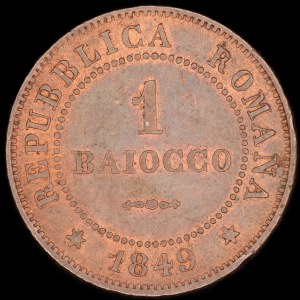 Italy. 1849 Roman Republic 1 Baiocco 1849 R Rome