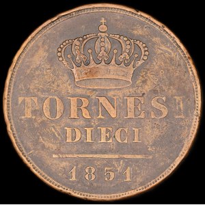 Italy. 1851 Kingdom of 2 Sicilies 10 Tornesi