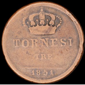 Italien. 1851 Königreich der 2 Sizilien 3 Tornesi
