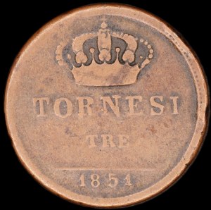 Italy. 1851 Kingdom of 2 Sicilies 3 Tornesi