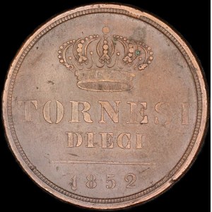 Italy. 1852 Kingdom of 2 Sicilies 10 Tornesi