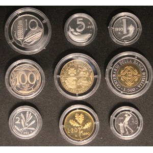 Italien. 1993 Proof Set 9 Stück ohne Etui