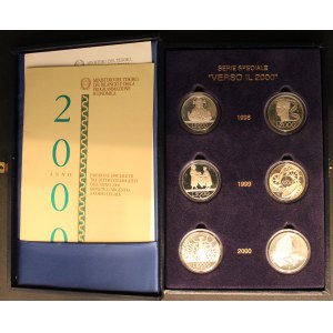 Italy. 2000 Proof Set 2000 5000 10000 Lire 6 Pieces Silver