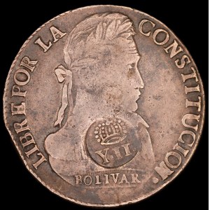 Philippines. 1832-1834 8 Reales Countermark Over 8 Soles 1830 Bolivar in Life Very Rare