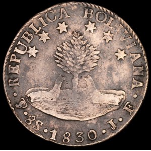 Philippinen. 1832-1834 8 Reales Gegenstempel über 8 Soles 1830 Bolivar in Life Sehr selten