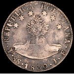 Philippines. 1832-1834 8 Reales Countermark Over 8 Soles 1830 Bolivar in Life Very Rare