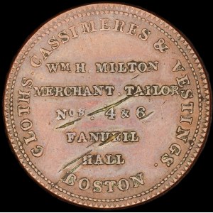 United States of America. 1830s Token Boston William Milton