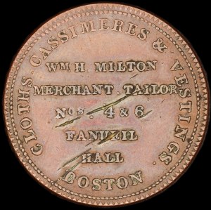 United States of America. 1830s Token Boston William Milton