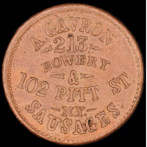 United States of America. 1863 Civil War Token 1 Cent NY Sausages