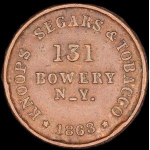 United States of America. 1863 Civil War Token 131 Bowery NY
