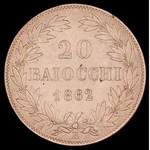 Vatican. 1862 20 Baiocchi Pius IX Double Die Reverse