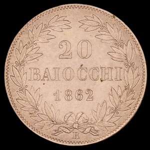 Vatican. 1862 20 Baiocchi Pius IX Double Die Reverse