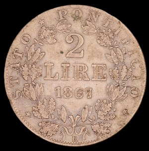 Vatican. 1867 2 Lire Pius IX