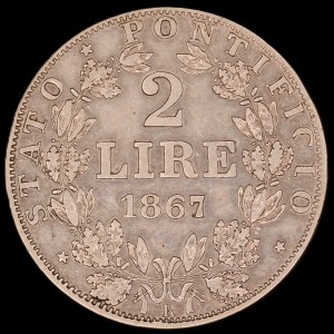 Vatican. 1867 2 Lire Pius IX