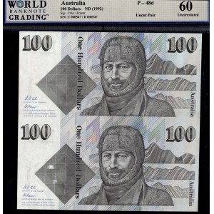 Australia. 1992 100 Dollars Uncut Sheet Low S/N