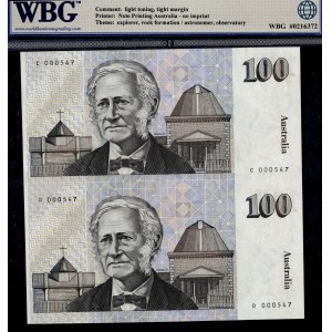 Australia. 1992 100 Dollars Uncut Sheet Low S/N
