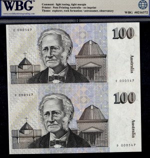 Australia. 1992 100 Dollars Uncut Sheet Low S/N