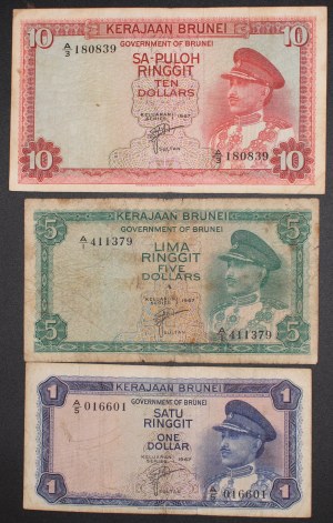 Brunei. 1967 1-5-10 dollars