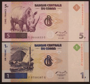 Congo, Democratic Republic. 1997 1 and 5 Francs