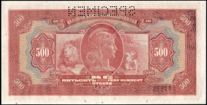 Czechoslovakia. 1929 500 Korun Serie H Specimen
