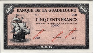 Guadaloupe. Vzorek 500 franků