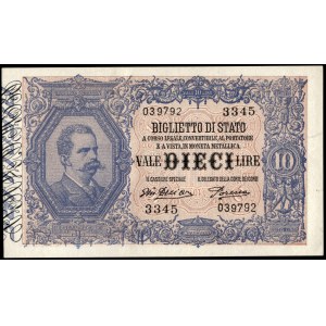 Italy. 1918 10 Lire Prefix 3345