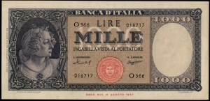 Italy. 1959 1000 Lire Prefix O366